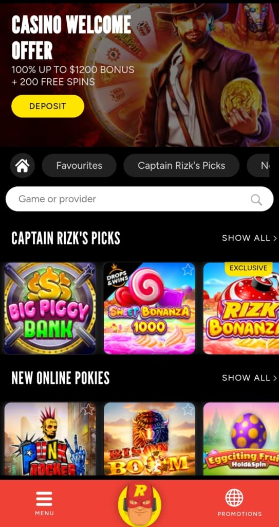 Rizk Casino Screen