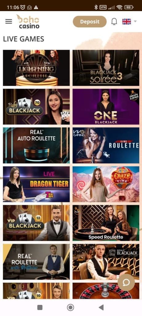 Boho casino live games