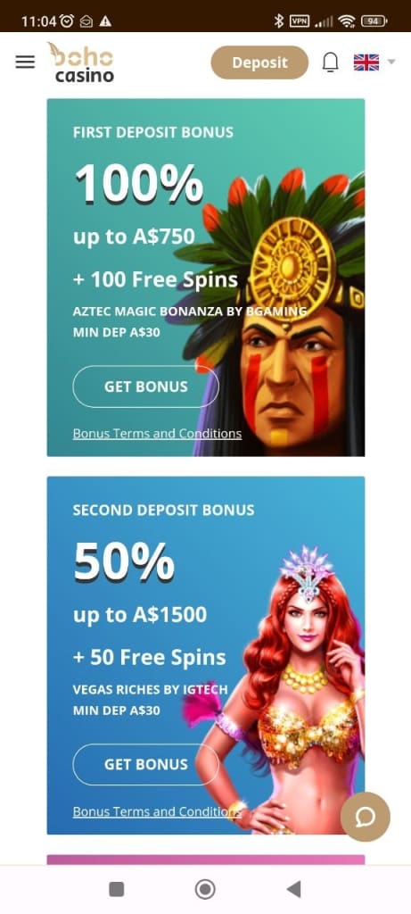 Boho deposit bonuses