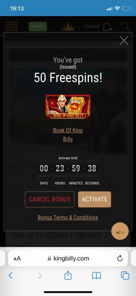 King Billy freespins