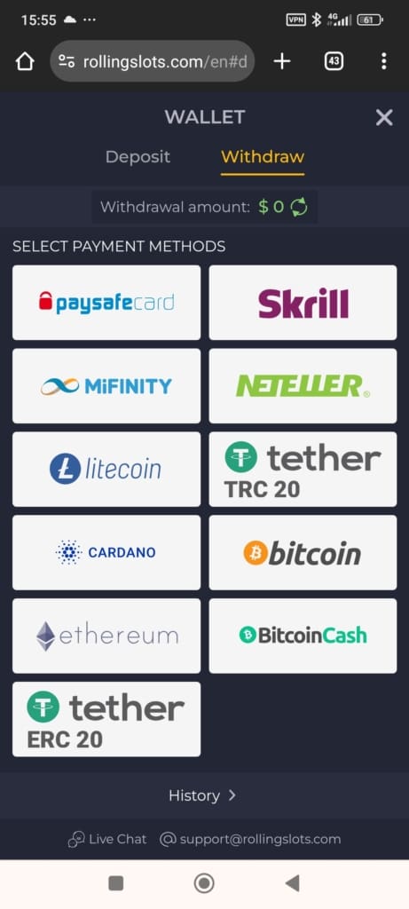 RollingSlots Casino Payment