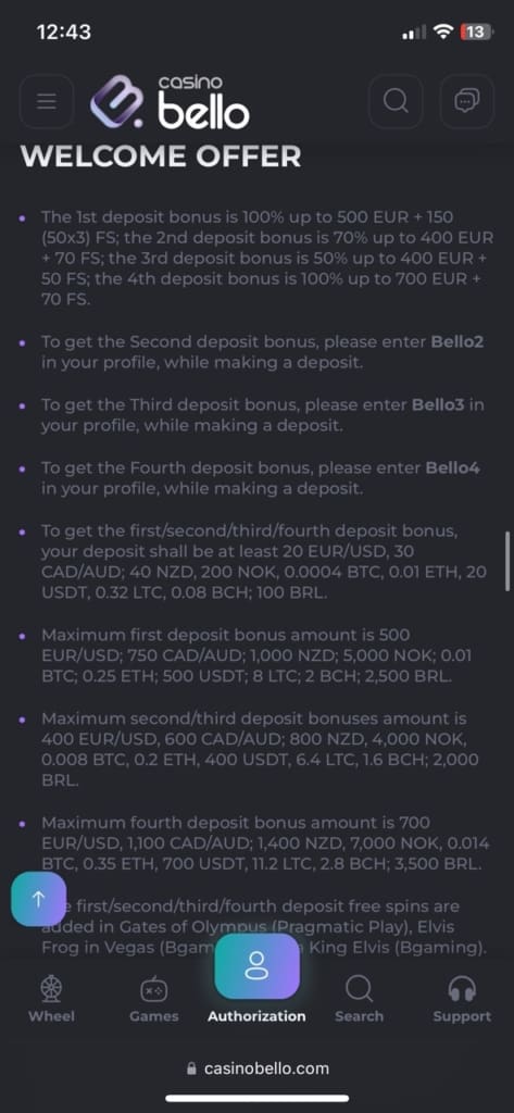 CasinoBello Casino Bonus