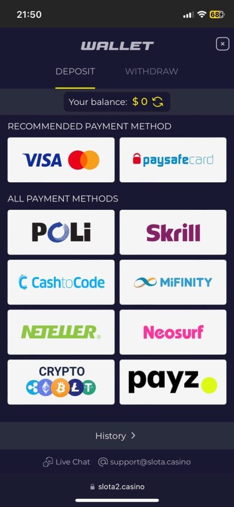 Slota Casino deposit