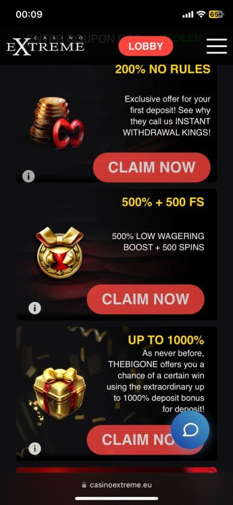 Casino Extreme bonus options