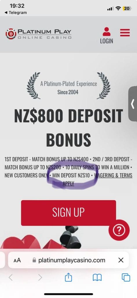 Platinum Play $1 deposit: NOT existing