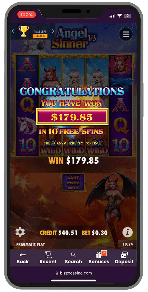 bizzocasino 10 freespins win